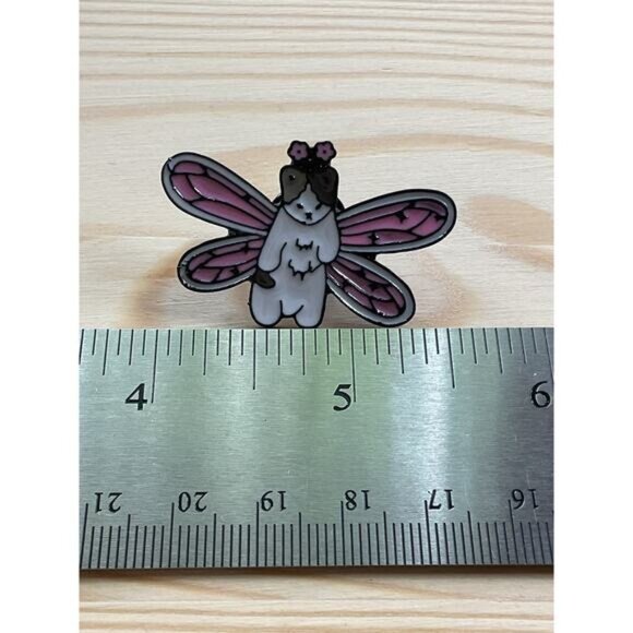Fairy Guinea Pig Enamel Pin With Pink Wings & Flower Crown Cute Accessory - Picture 2 of 4